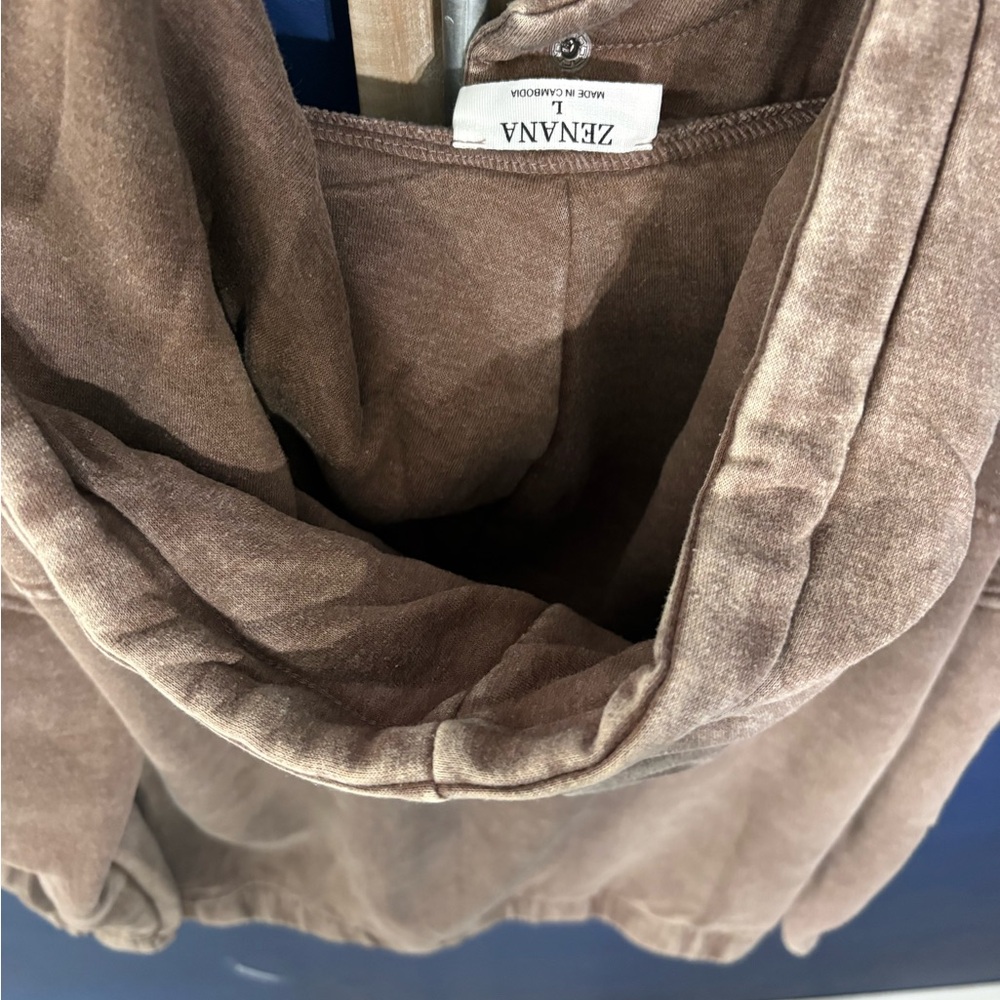 Zenana Outfitters Acid Wash Hoodie in Mocha - Picture 6 of 6